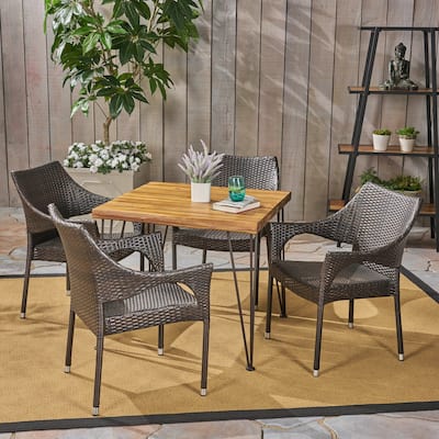 Reed Outdoor Industrial Wood and Wicker 5 Piece Square Dining Setby Christopher Knight Home