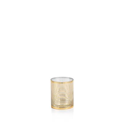 5" Tall "Kyoto" Glass Hurricane, Gold (Set of 2)