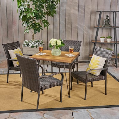 Christopher Knight Home Walker Outdoor Industrial Wood and Wicker 5-Piece Square Dining Set