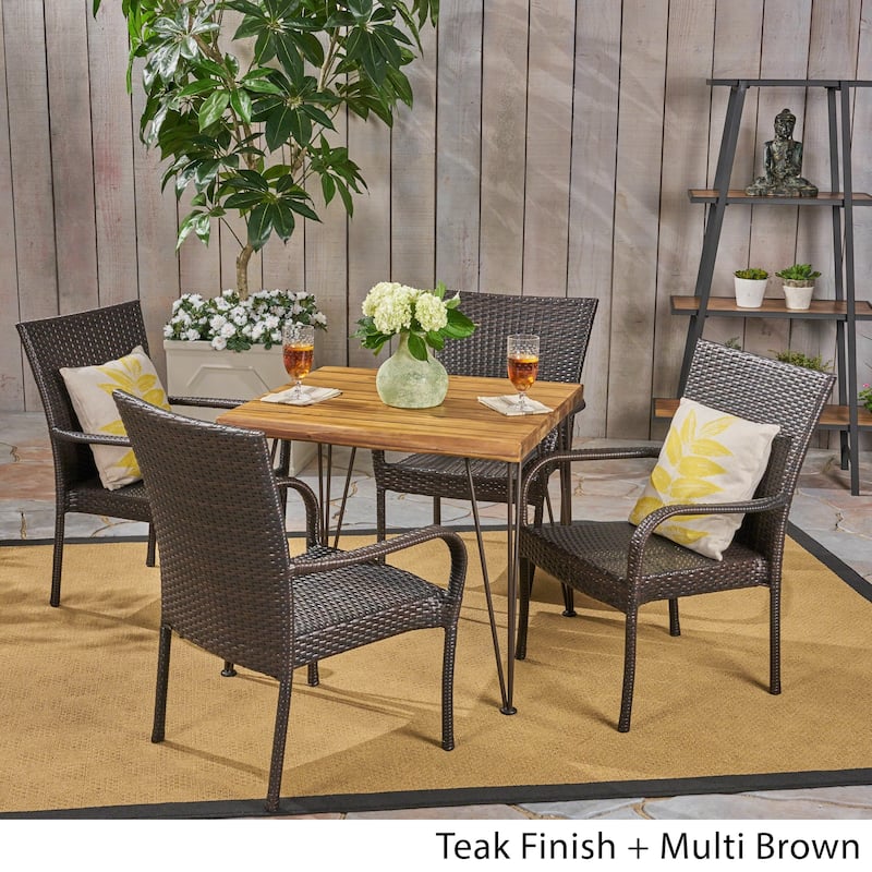 Christopher Knight Home Walker Outdoor Industrial Wood and Wicker 5-Piece Square Dining Set