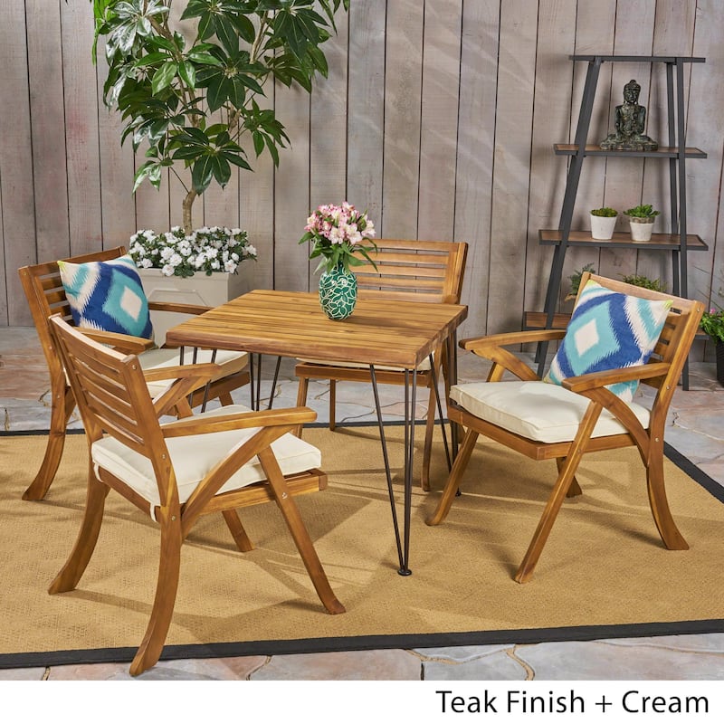 Christopher Knight Home Blaine Outdoor Industrial Wood and Wicker 5-Piece Square Dining Set
