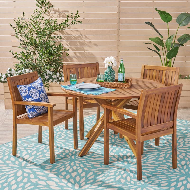 Karen Outdoor Five Piece Acacia Dining Set by Christopher Knight Home - Teak