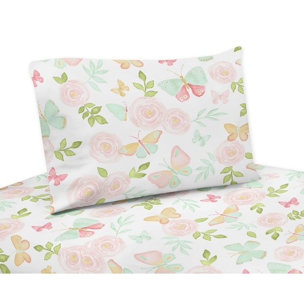 Sweet Jojo Designs Blush Pink Mint and White Watercolor Rose Butterfly Floral Collection 4 piece Queen Bed Sheet Set Bed Bath Beyond 23082621