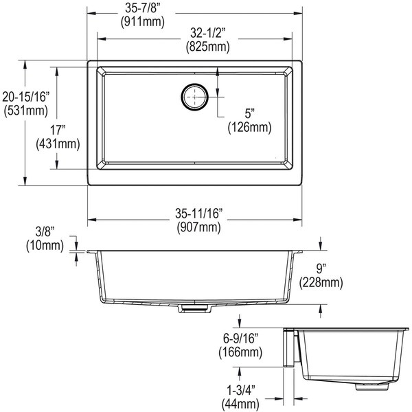 Elkay Quartz Luxe 35-7/8" X 20-15/16" X 9" Single Bowl Farmhouse Sink ...