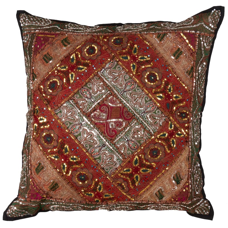 Handmade Sari "Sitara" Down-filled Cotton Throw Pillow - 26 X 26