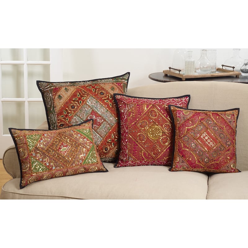 Handmade Sari "Sitara" Down-filled Cotton Throw Pillow