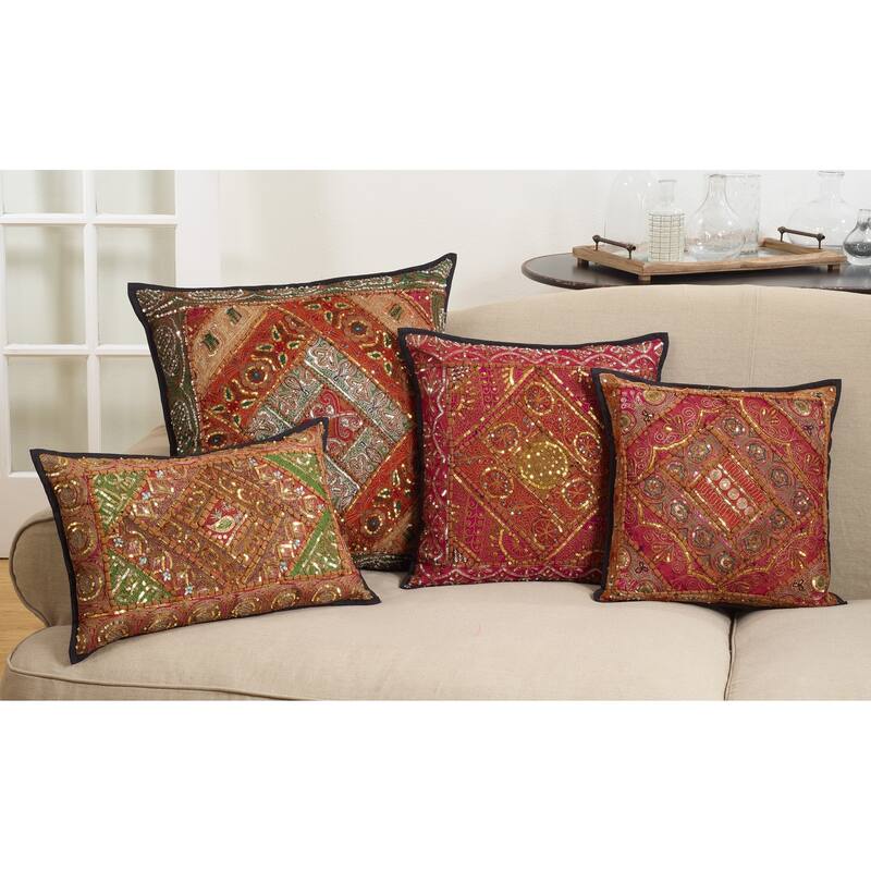 Handmade Sari "Sitara" Down-filled Cotton Throw Pillow