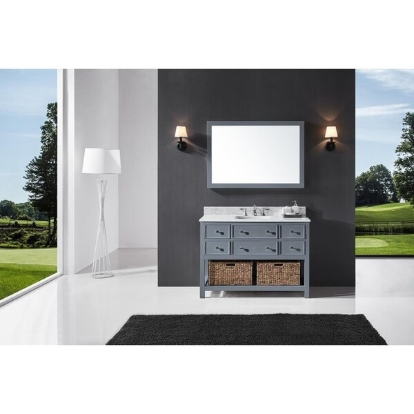Exclusive Heritage 48" Single Sink Bathroom Vanity in Cashmere Grey with Carrara White Marble Top, Seagrass Baskets