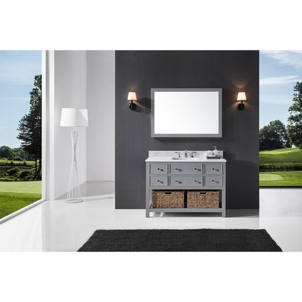 Exclusive Heritage 48" Single Sink Bathroom Vanity in Taupe Grey with Carrara White Marble Top, Seagrass Baskets