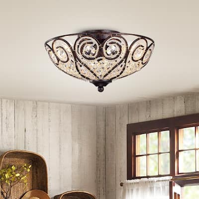 Ceslee 3-light Rustic Bronze Flushmount Ceiling Lamp