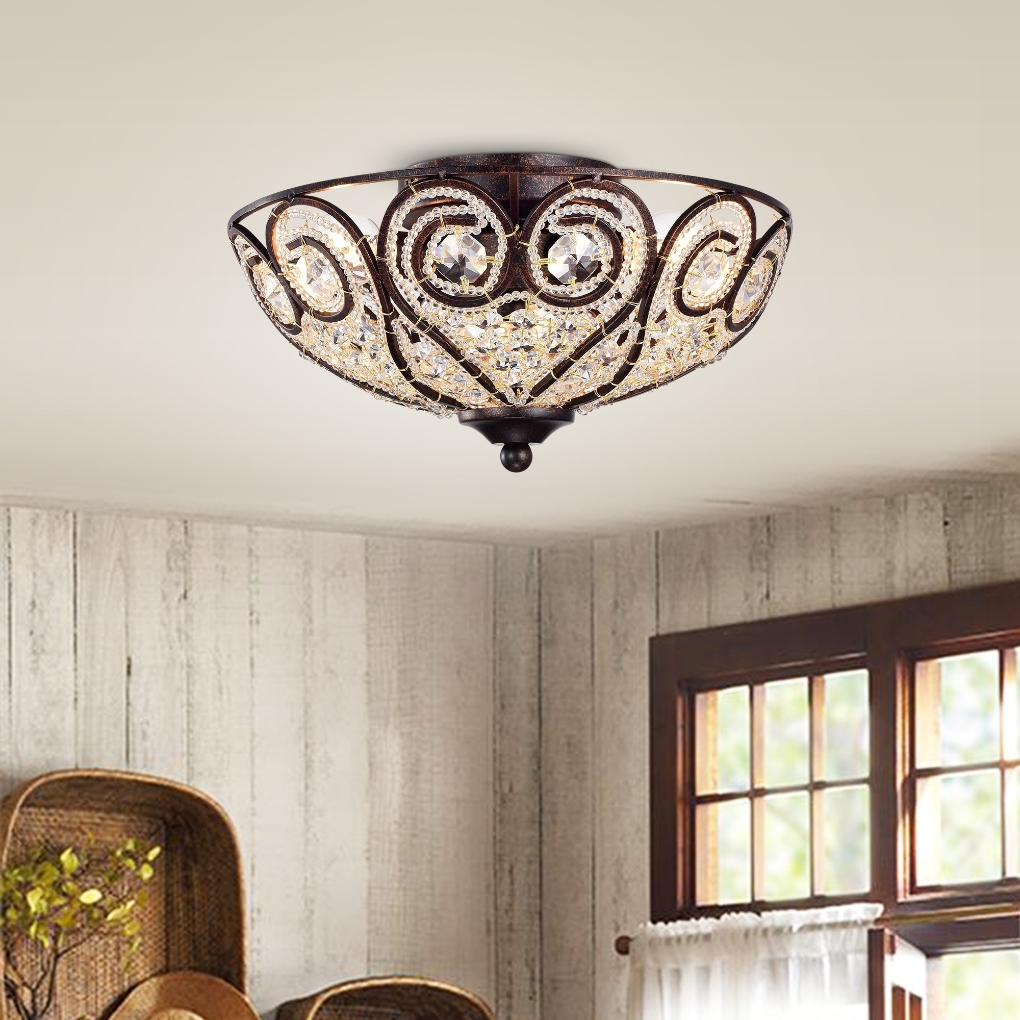 Warehouse of Tiffany Ceslee 3-light Rustic Bronze Flushmount Ceiling Lamp