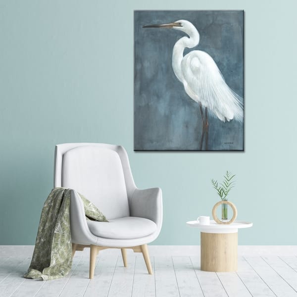 slide 2 of 3, Snowy Egret Grey/ White Bird Gallery Wrapped Canvas Art by Norman Wyatt Home