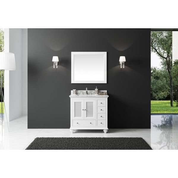 Exclusive Heritage 36" Single Sink Bathroom Vanity in White with Carrara White Marble Top
