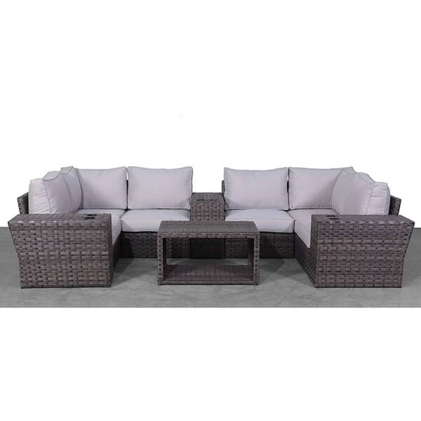 Shop Patio Sofa Set Weather Resistant Wicker Cushions Outdoor Patio Furniture No Assembly Required 10 Pc Cup Holder Sectional Overstock 23105388