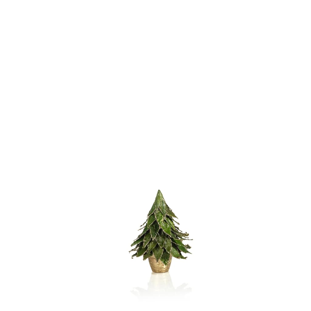 7" Tall Christmas Tree in Pot, Small Tabletop Decor, Green Natural Leaf (Set of 2)
