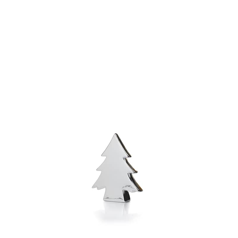 6.5" Tall "Teton" Ceramic Christmas Tree Tabletop Decoration, Silver (Set of 2)