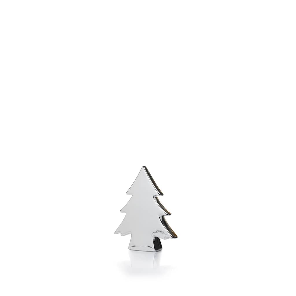 6.5" Tall "Teton" Ceramic Christmas Tree Tabletop Decoration, Silver (Set of 2)