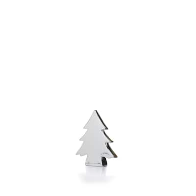 6.5" Tall "Teton" Ceramic Christmas Tree Tabletop Decoration, Silver (Set of 2)