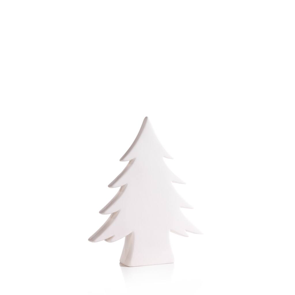 10.75" Tall "Teton" Ceramic Christmas Tree Tabletop Decoration, White (Set of 2)
