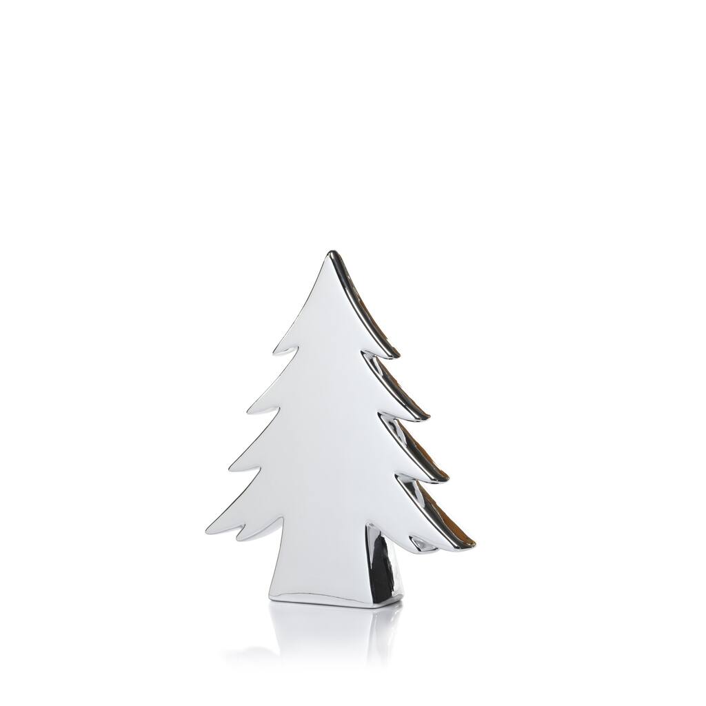 10.75" Tall "Teton" Ceramic Christmas Tree Tabletop Decoration, Silver