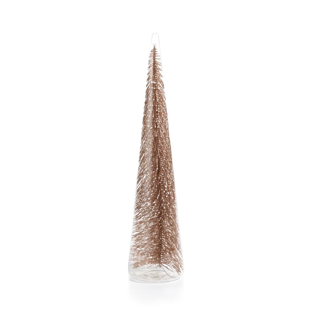 15.5" Tall Clear Glass Christmas Tree, X-Large Tabletop Decoration, Champagne Glitter (Set of 2)