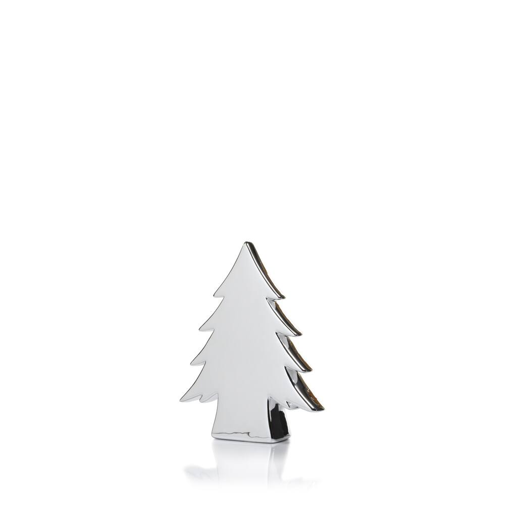 8.25" Tall "Teton" Ceramic Christmas Tree Tabletop Decoration, Silver (Set of 2)