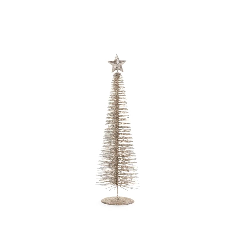 16" Tall "Treasure Mountain" Christmas Tree Tabletop Decoration, Champagne (Set of 3)