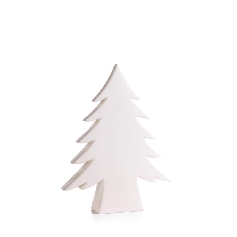 13.75" Tall "Teton" Ceramic Christmas Tree Tabletop Decoration, White