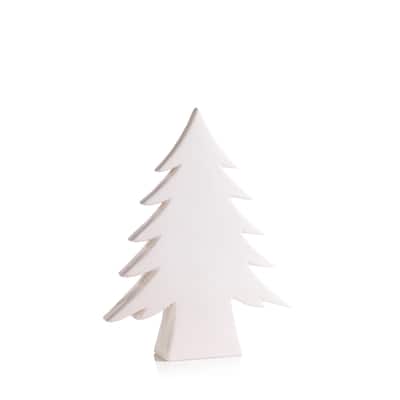 13.75" Tall "Teton" Ceramic Christmas Tree Tabletop Decoration, White