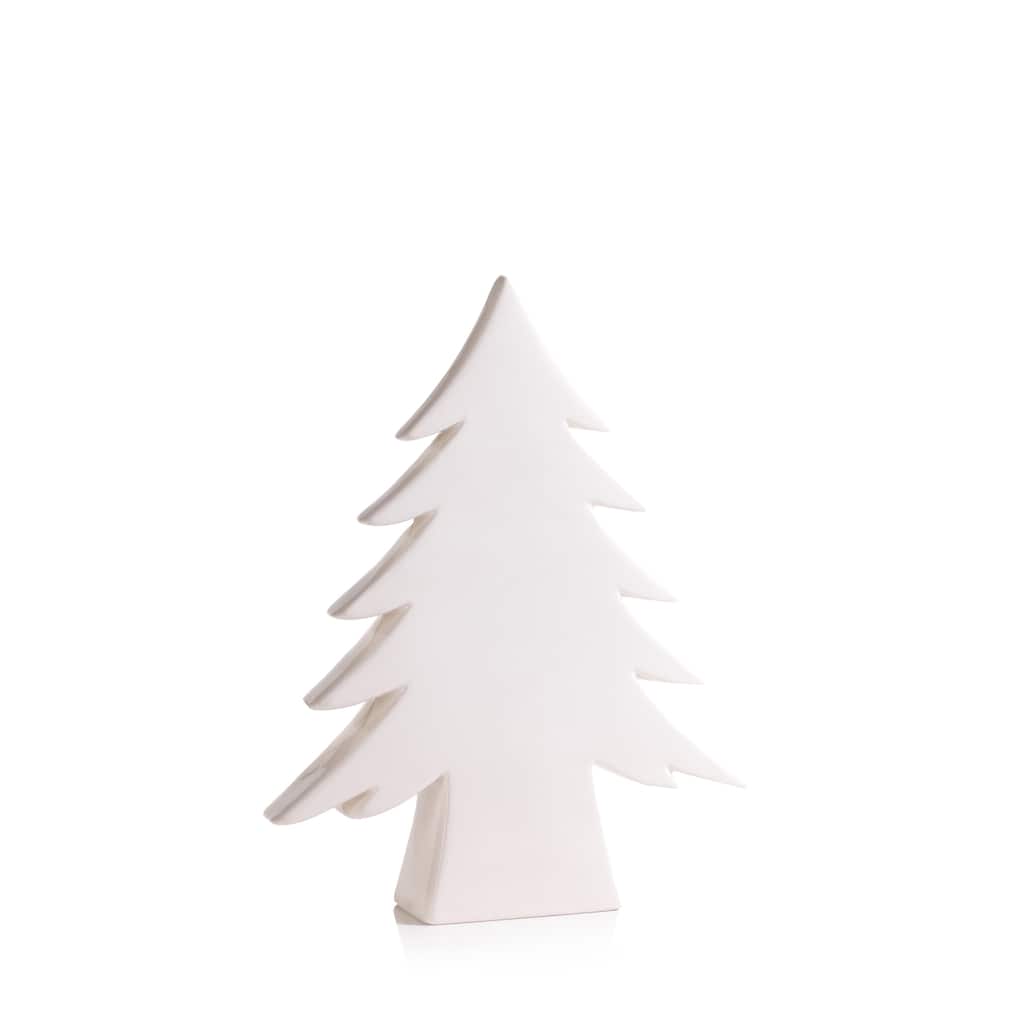 13.75" Tall "Teton" Ceramic Christmas Tree Tabletop Decoration, White