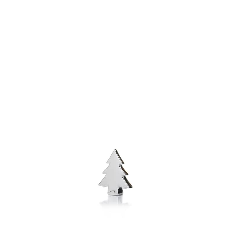 4.5" Tall "Teton" Ceramic Christmas Tree Tabletop Decoration, Silver (Set of 6)