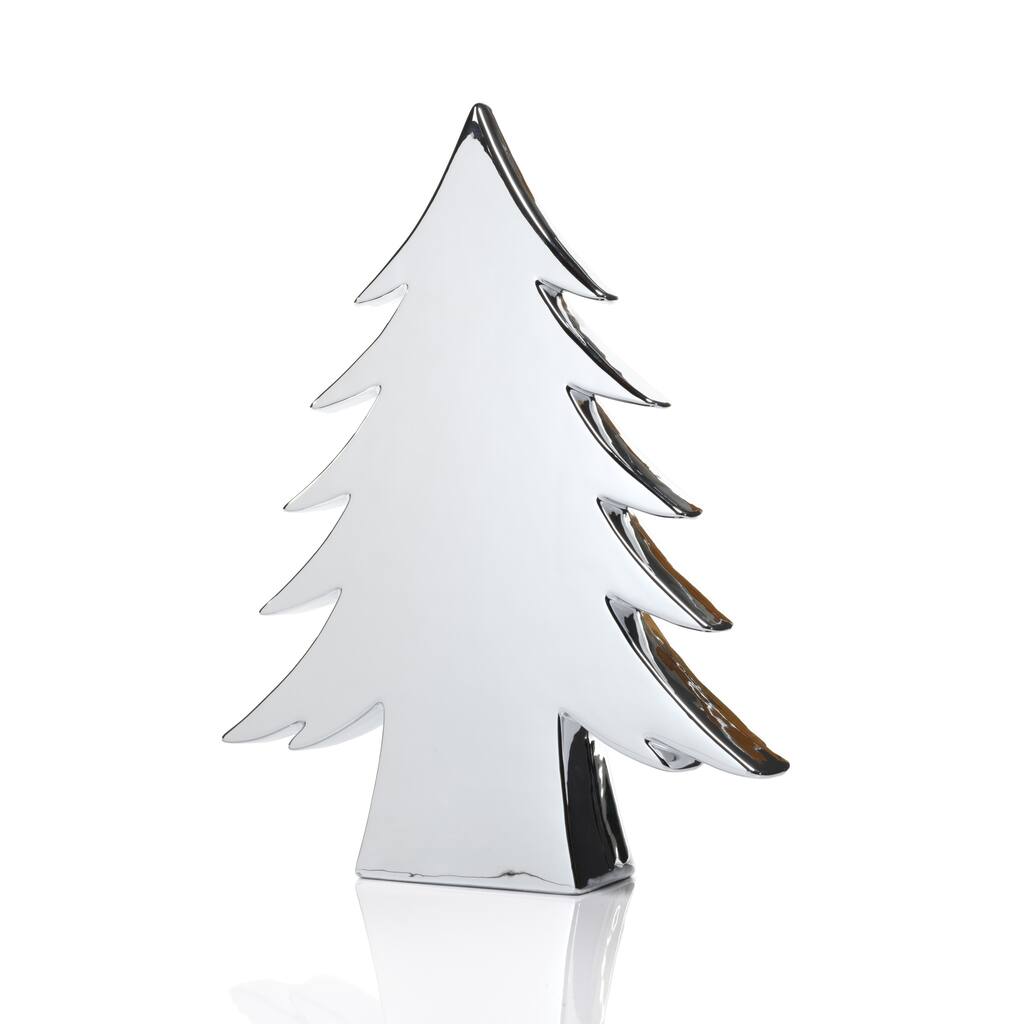 16.5" Tall "Teton" Ceramic Christmas Tree Tabletop Decoration, Silver
