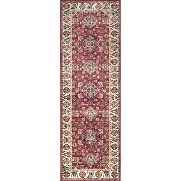 Westfield Home Lelaliah Remiel Red Faux Silk Runner Rug - 2'7 x 8'2