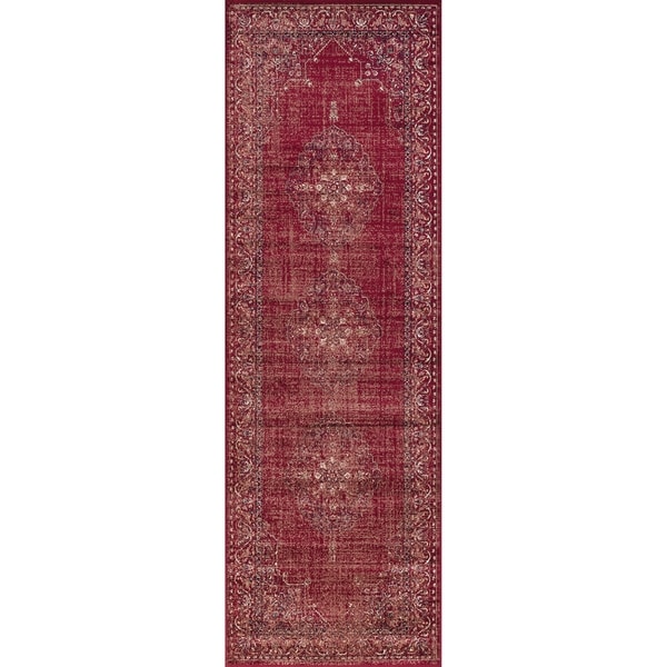 Westfield Home Lelaliah Agla Red Faux Silk Runner Rug - 3' x 14'
