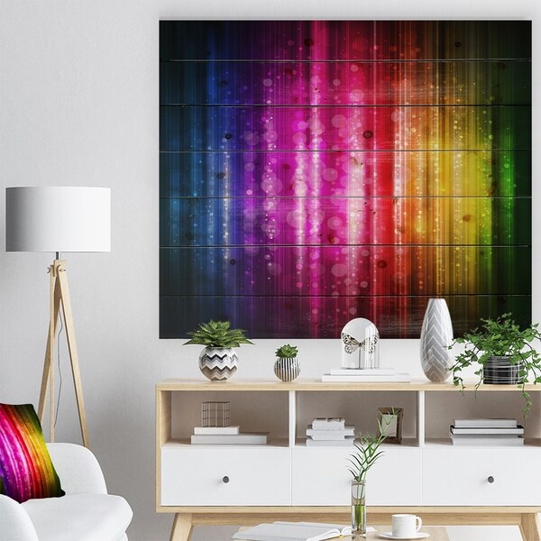 Designart 'Glowing Background' Abstract Print on Natural Pine Wood - Red