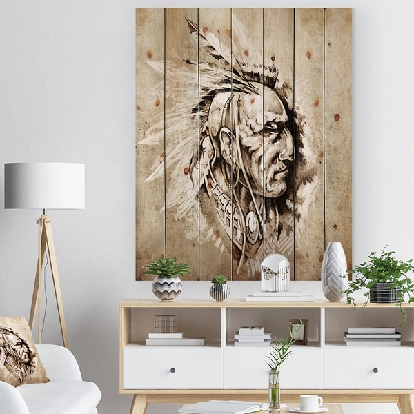 Designart American Indian Ilration Bohemian Print On Designart X27 American Indian Ilration Bohemian Print On Natural Pine