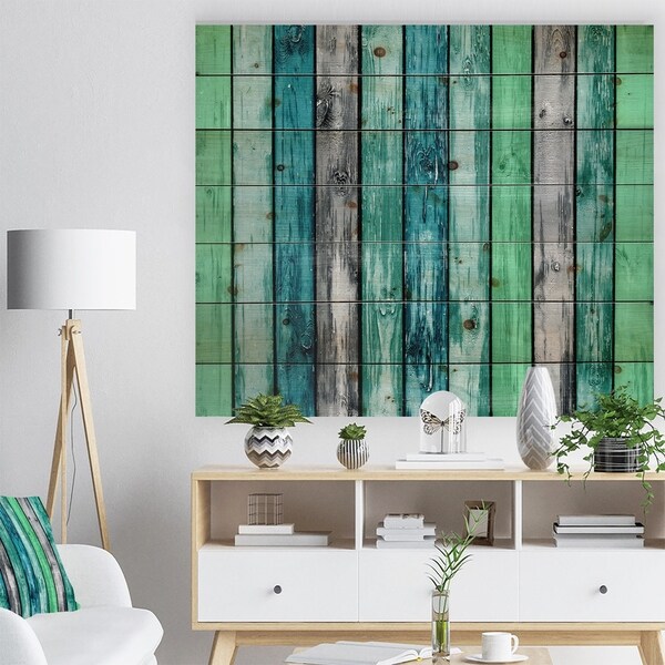 Designart 'Painted Wooden Planks' Vintage Print on Natural Pine Wood - Blue