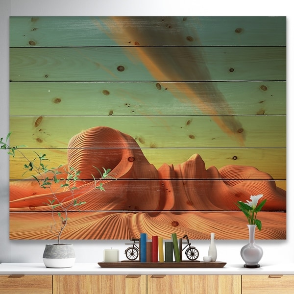 Designart '3D Alien World Surreal Fantasy' Contemporary Print on Natural Pine Wood - beige