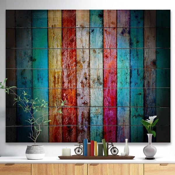 Designart 'Vintage Wooden Pattern' Contemporary Print on Natural Pine Wood - Red