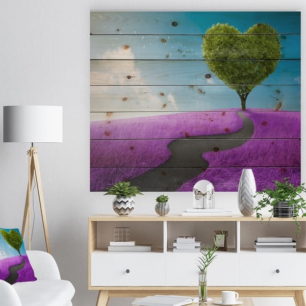 Designart 'Heart Tree Abstract' Abstract Print on Natural Pine Wood - Green