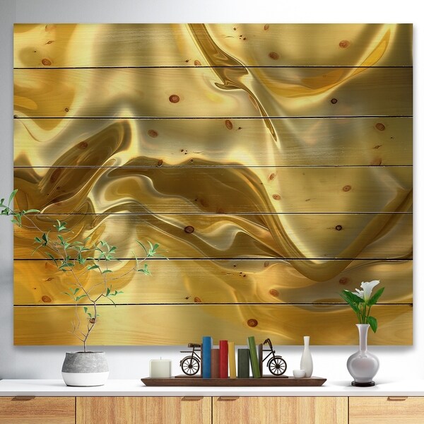 Designart 'Golden Cloth Texture' Abstract Print on Natural Pine Wood - Gold