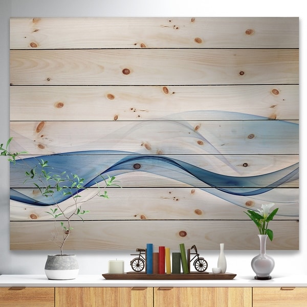 Designart '3D Wave of Water Splash' Abstract Print on Natural Pine Wood - Blue
