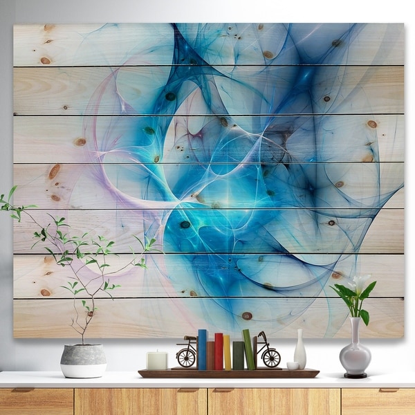 Designart 'Blue Nebula Star' Abstract Print on Natural Pine Wood - Blue