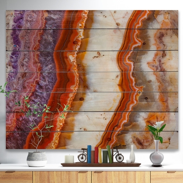 Designart 'Colorful Stone Stripes' Abstract Print on Natural Pine Wood - Red