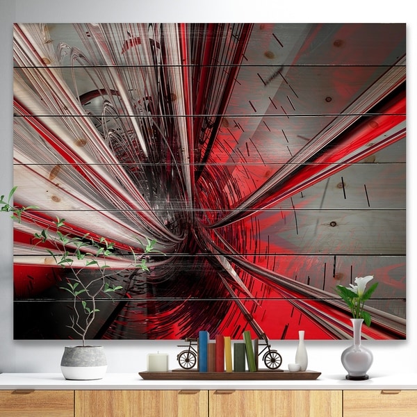 Designart 'Fractal 3D Deep into Middle' Contemporary Print on Natural Pine Wood - Red