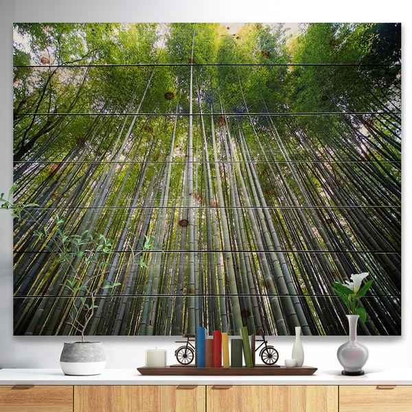 Designart 'Bamboo forest of Kyoto Japan.' Forest Print on Natural Pine Wood - Multi-color
