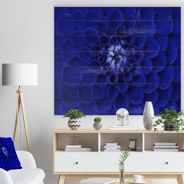 Designart 'Abstract Blue Flower Design' Floral Print on Natural Pine Wood