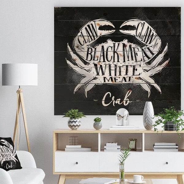 Designart 'Crab cutting scheme chalk' Animals Painting Print on Natural Pine Wood - Black