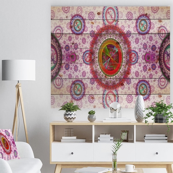 Designart 'Pink Psychedelic Relaxing Art' Abstract Print on Natural Pine Wood - Pink
