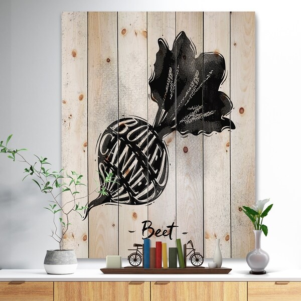 Designart 'Beet cutting scheme' Farmhouse Food Painting Print on Natural Pine Wood - White